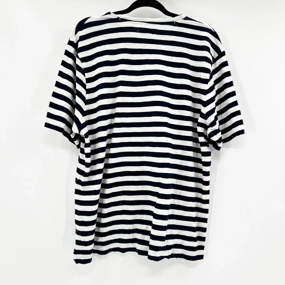 Treasure & Bond Navy Blue White Striped Cotton Crewneck T-Shirt Large‎